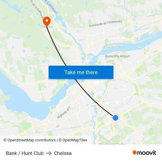 Bank / Hunt Club to Chelsea map
