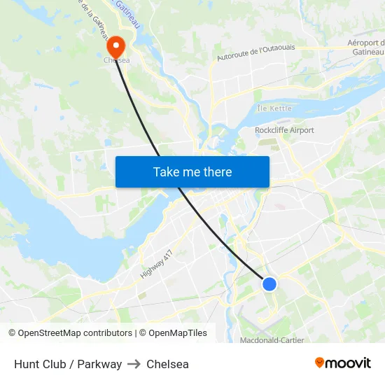 Hunt Club / Parkway to Chelsea map