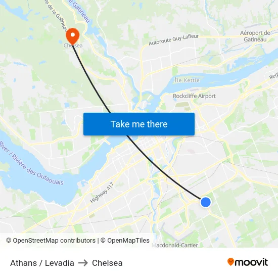 Athans / Levadia to Chelsea map