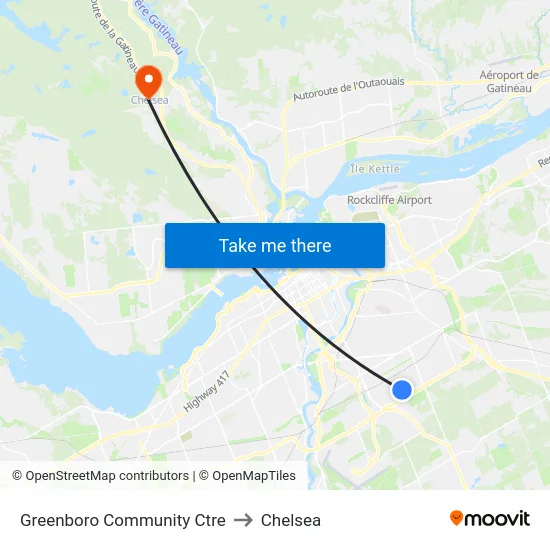 Greenboro Community Ctre to Chelsea map
