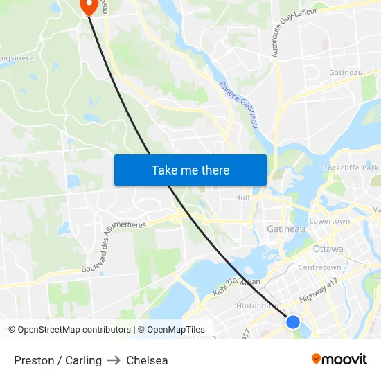 Preston / Carling to Chelsea map