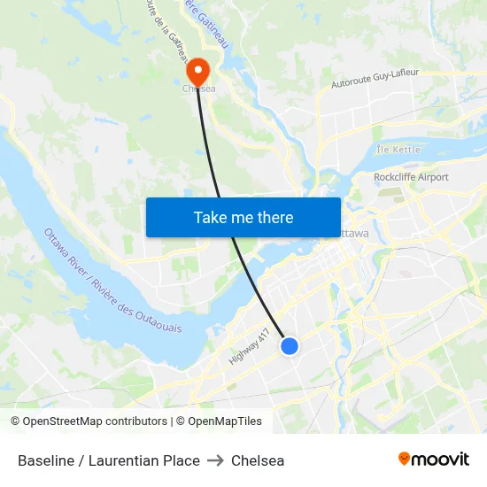 Baseline / Laurentian Place to Chelsea map