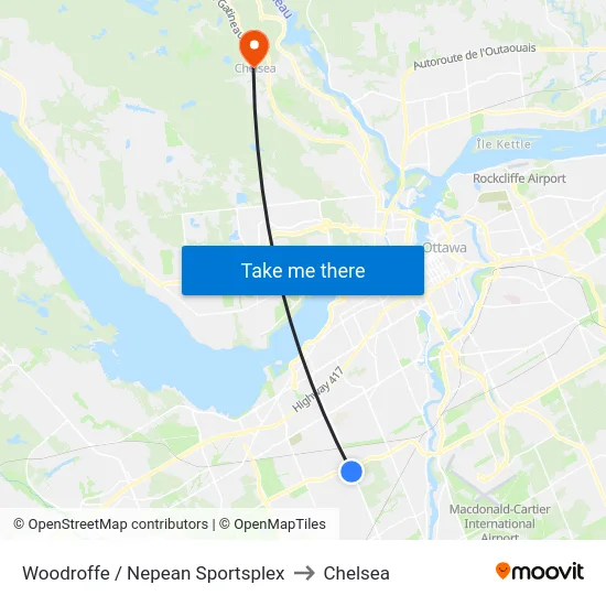 Woodroffe / Nepean Sportsplex to Chelsea map