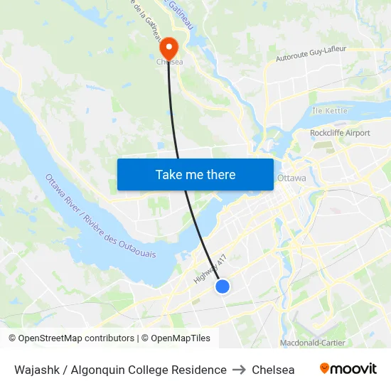 Wajashk / Algonquin College Residence to Chelsea map