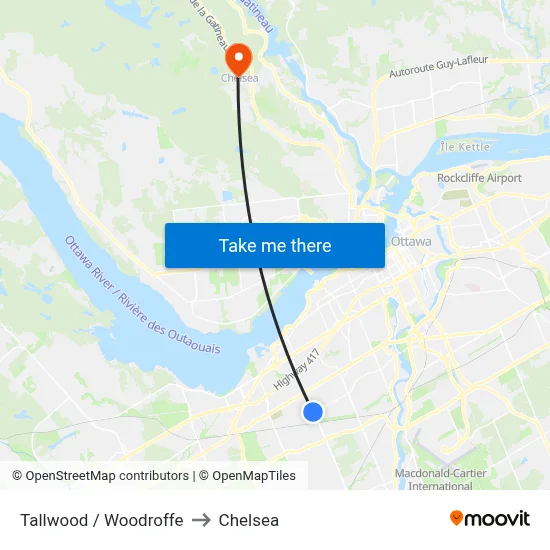 Tallwood / Woodroffe to Chelsea map