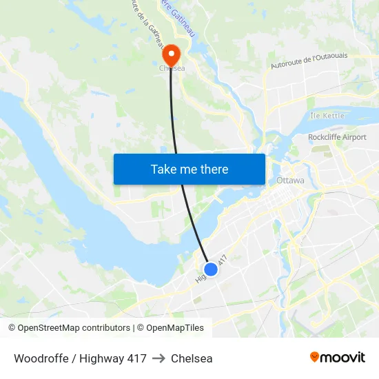 Woodroffe / Highway 417 to Chelsea map