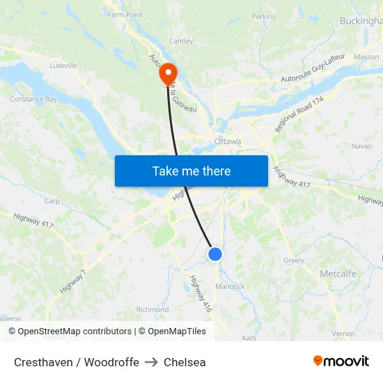 Cresthaven / Woodroffe to Chelsea map