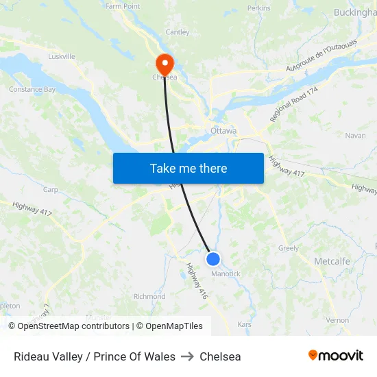 Rideau Valley / Prince Of Wales to Chelsea map