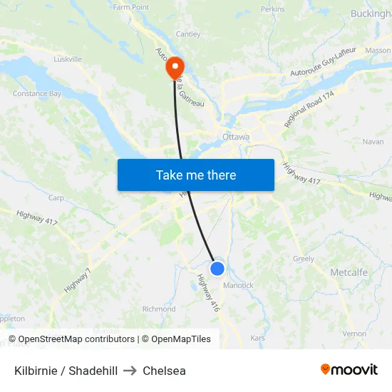 Kilbirnie / Shadehill to Chelsea map