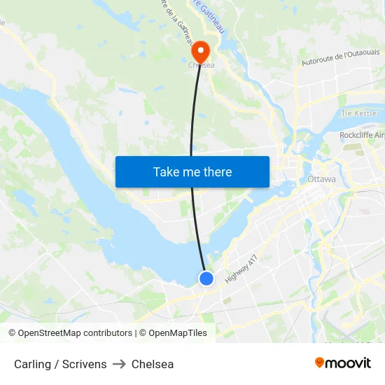 Carling / Scrivens to Chelsea map