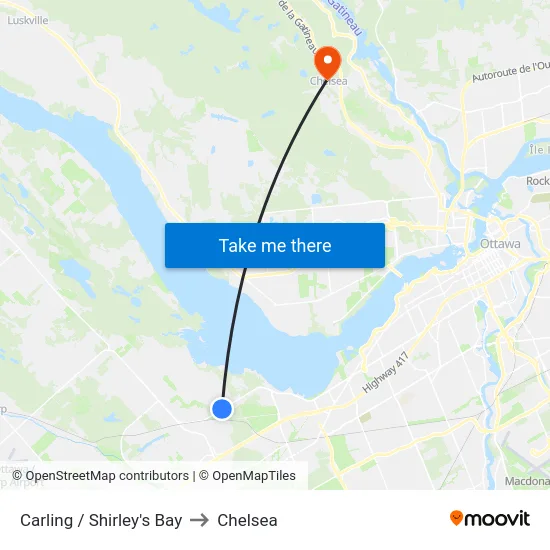 Carling / Shirley's Bay to Chelsea map