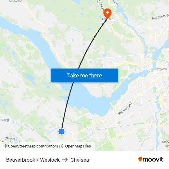 Beaverbrook / Weslock to Chelsea map