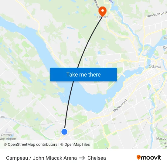 Campeau / John Mlacak Arena to Chelsea map
