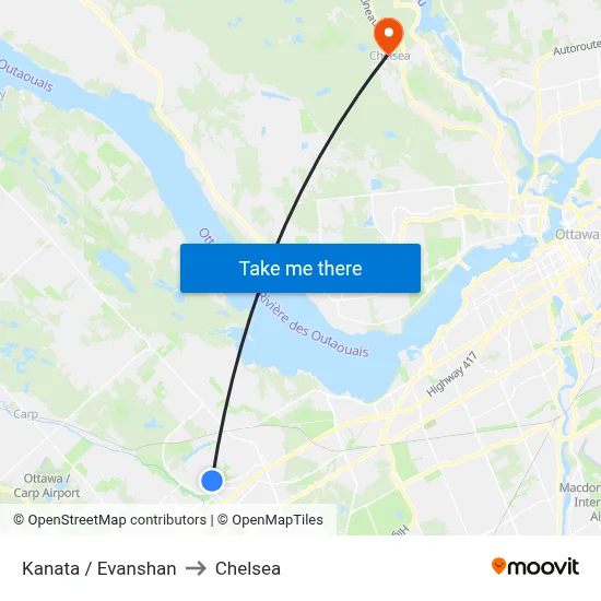 Kanata / Evanshan to Chelsea map