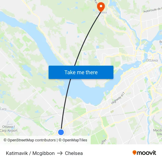 Katimavik / Mcgibbon to Chelsea map