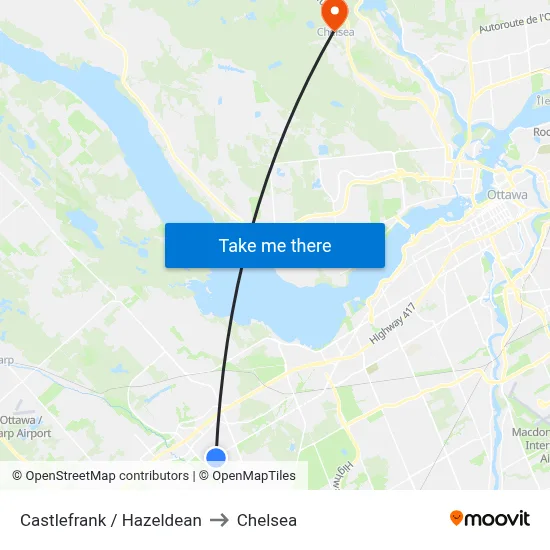 Castlefrank / Hazeldean to Chelsea map
