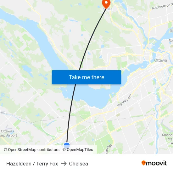 Hazeldean / Terry Fox to Chelsea map
