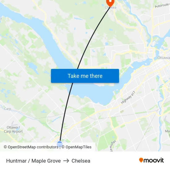 Huntmar / Maple Grove to Chelsea map