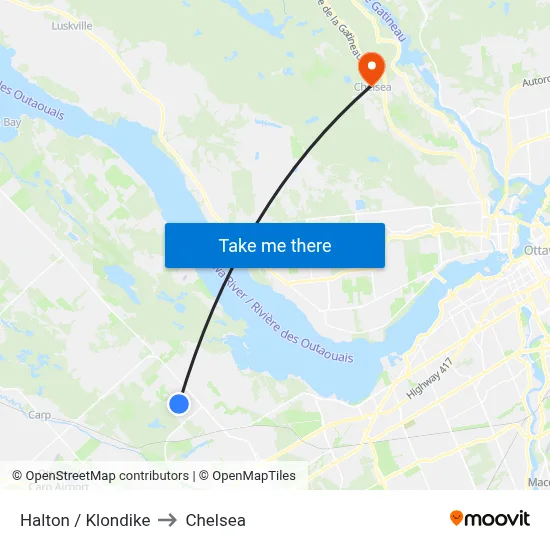 Halton / Klondike to Chelsea map