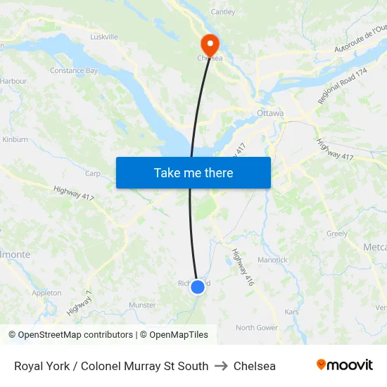 Royal York / Colonel Murray St South to Chelsea map