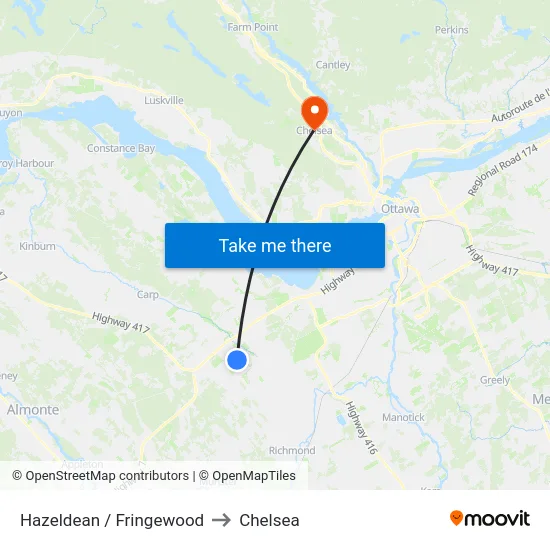 Hazeldean / Fringewood to Chelsea map