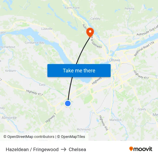 Hazeldean / Fringewood to Chelsea map