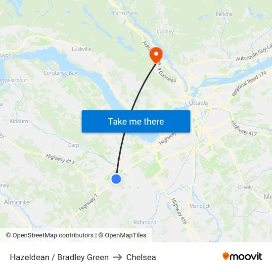Hazeldean / Bradley Green to Chelsea map