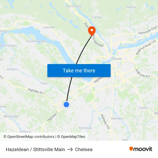 Hazeldean / Stittsville Main to Chelsea map