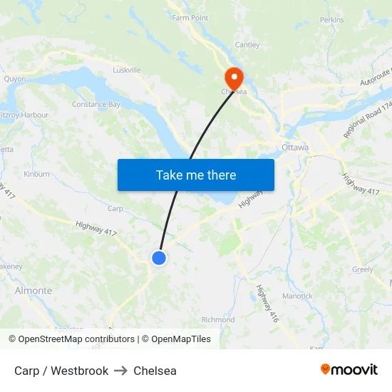 Carp / Westbrook to Chelsea map