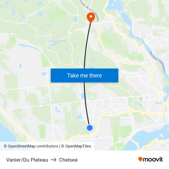 Vanier/Du Plateau to Chelsea map
