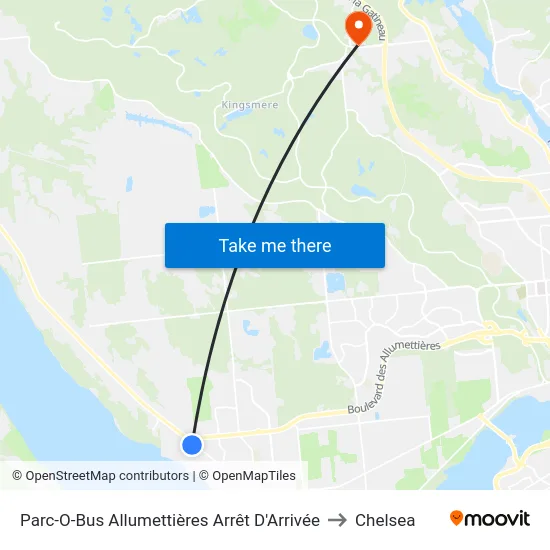 Parc-O-Bus Allumettières Arrêt D'Arrivée to Chelsea map