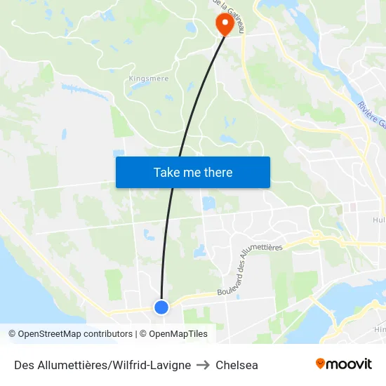 Des Allumettières/Wilfrid-Lavigne to Chelsea map