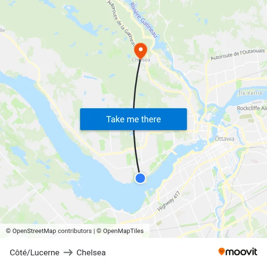 Côté/Lucerne to Chelsea map