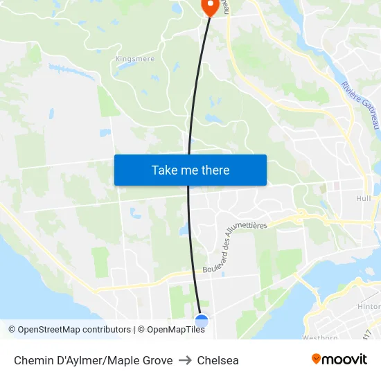 Chemin D'Aylmer/Maple Grove to Chelsea map