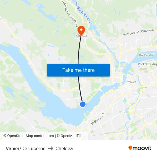 Vanier/De Lucerne to Chelsea map