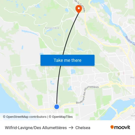 Wilfrid-Lavigne/Des Allumettières to Chelsea map