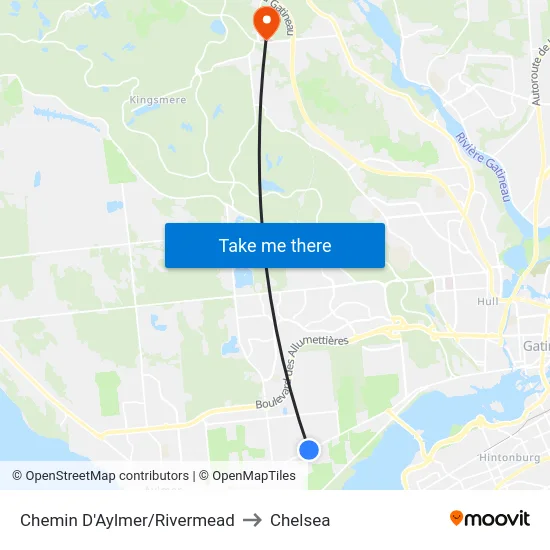 Chemin D'Aylmer/Rivermead to Chelsea map