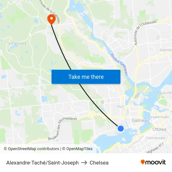 Alexandre-Taché/Saint-Joseph to Chelsea map