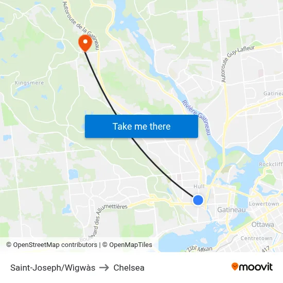 Saint-Joseph/Wìgwàs to Chelsea map