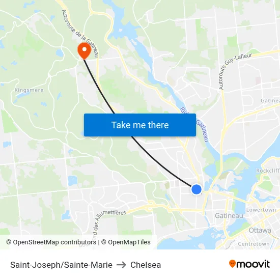 Saint-Joseph/Sainte-Marie to Chelsea map