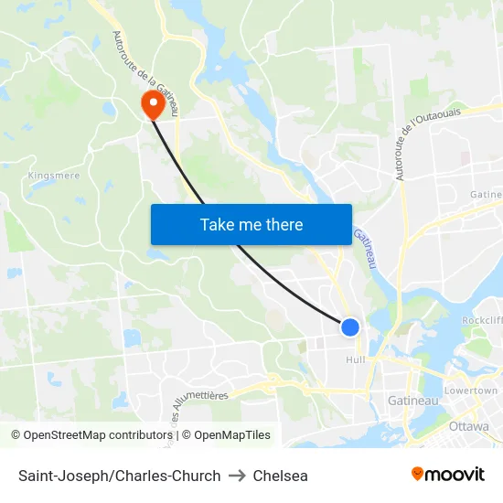 Saint-Joseph/Charles-Church to Chelsea map