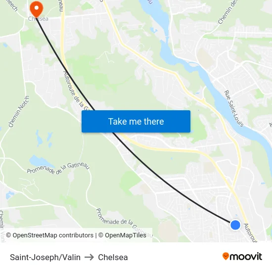 Saint-Joseph/Valin to Chelsea map