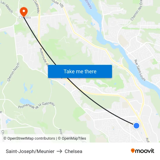 Saint-Joseph/Meunier to Chelsea map