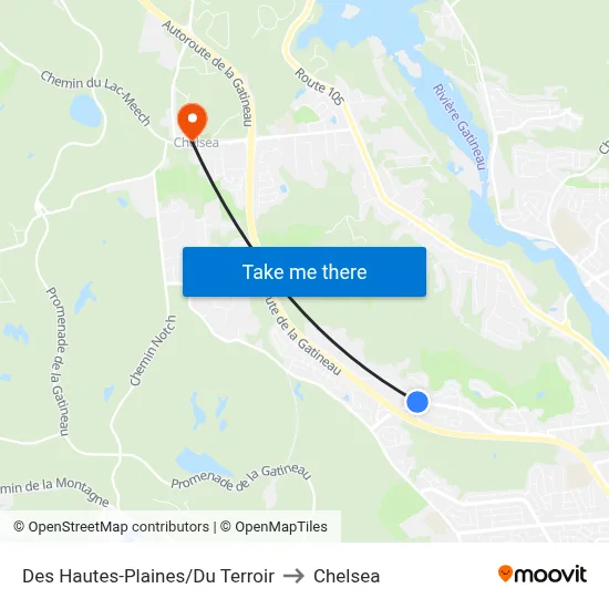 Des Hautes-Plaines/Du Terroir to Chelsea map
