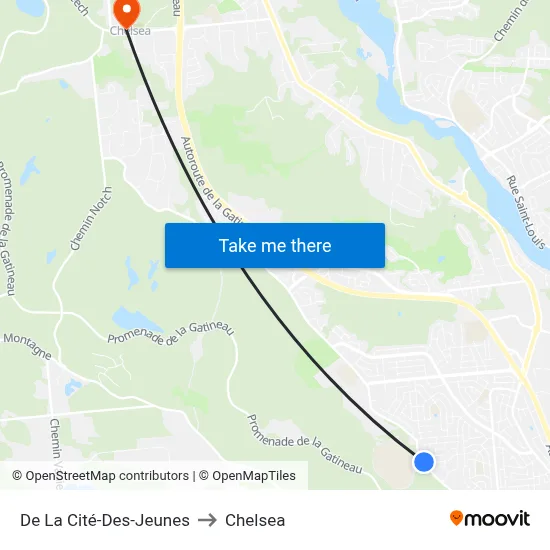 De La Cité-Des-Jeunes to Chelsea map