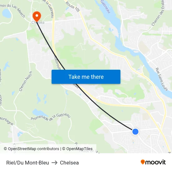 Riel/Du Mont-Bleu to Chelsea map