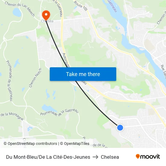 Du Mont-Bleu/De La Cité-Des-Jeunes to Chelsea map