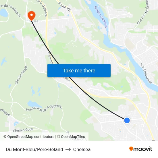 Du Mont-Bleu/Père-Béland to Chelsea map