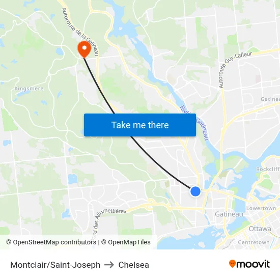 Montclair/Saint-Joseph to Chelsea map