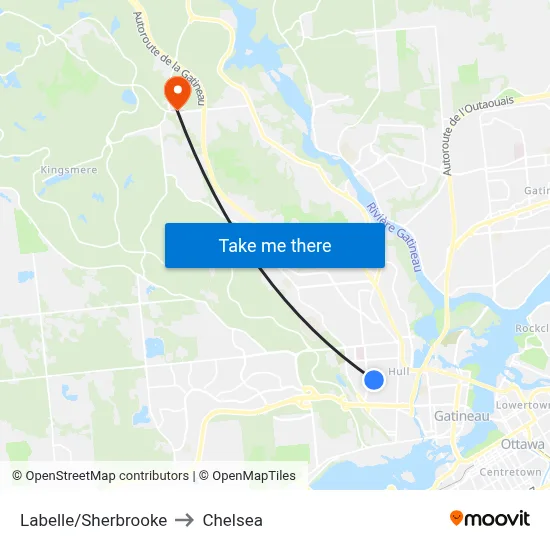 Labelle/Sherbrooke to Chelsea map